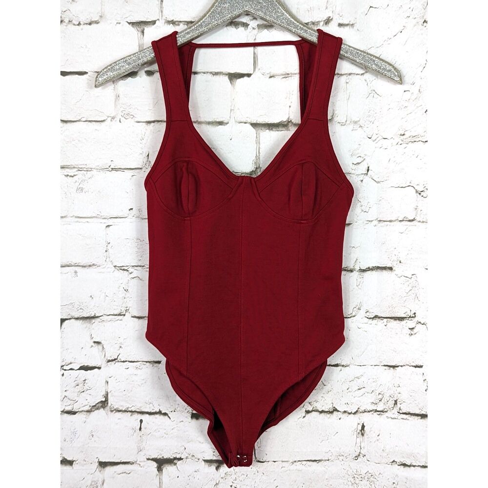 FOREVER 21 True Red Stretch Corset Bodysuit Festival Boho Cottage  Medium